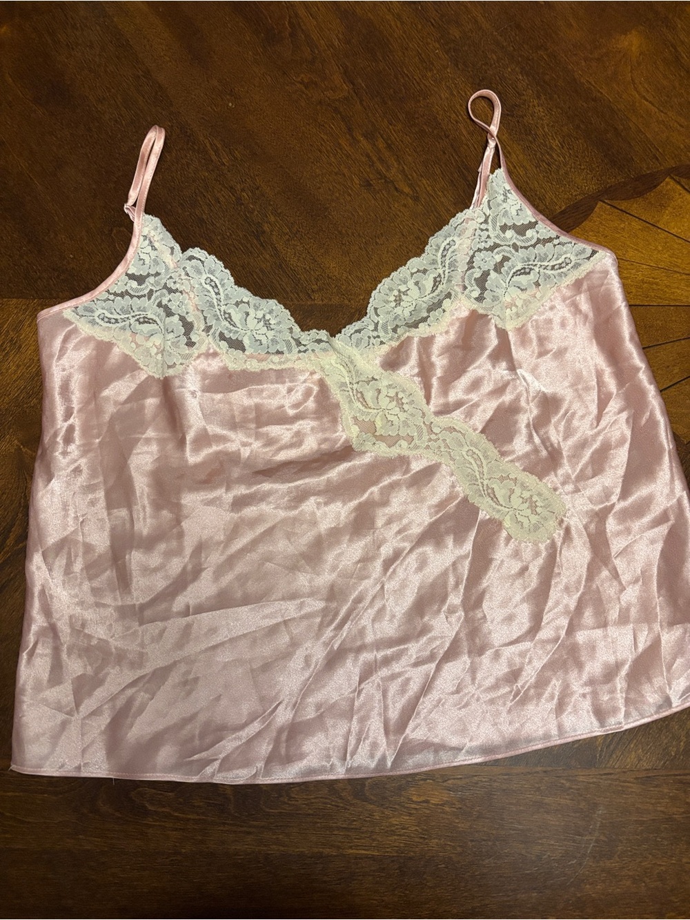 Victoria's Secret Gold Label Blush Pink Satin & Cream Lace Camisole
